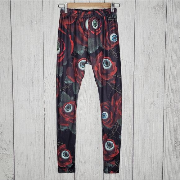 Killstar C U In Paradise All-Over Rose Eyeball Print Stretch Leggings, size XS - Picture 1 of 8